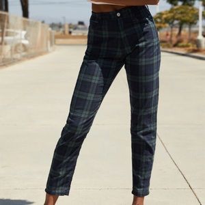 john galt jane green navy blue plaid pants
